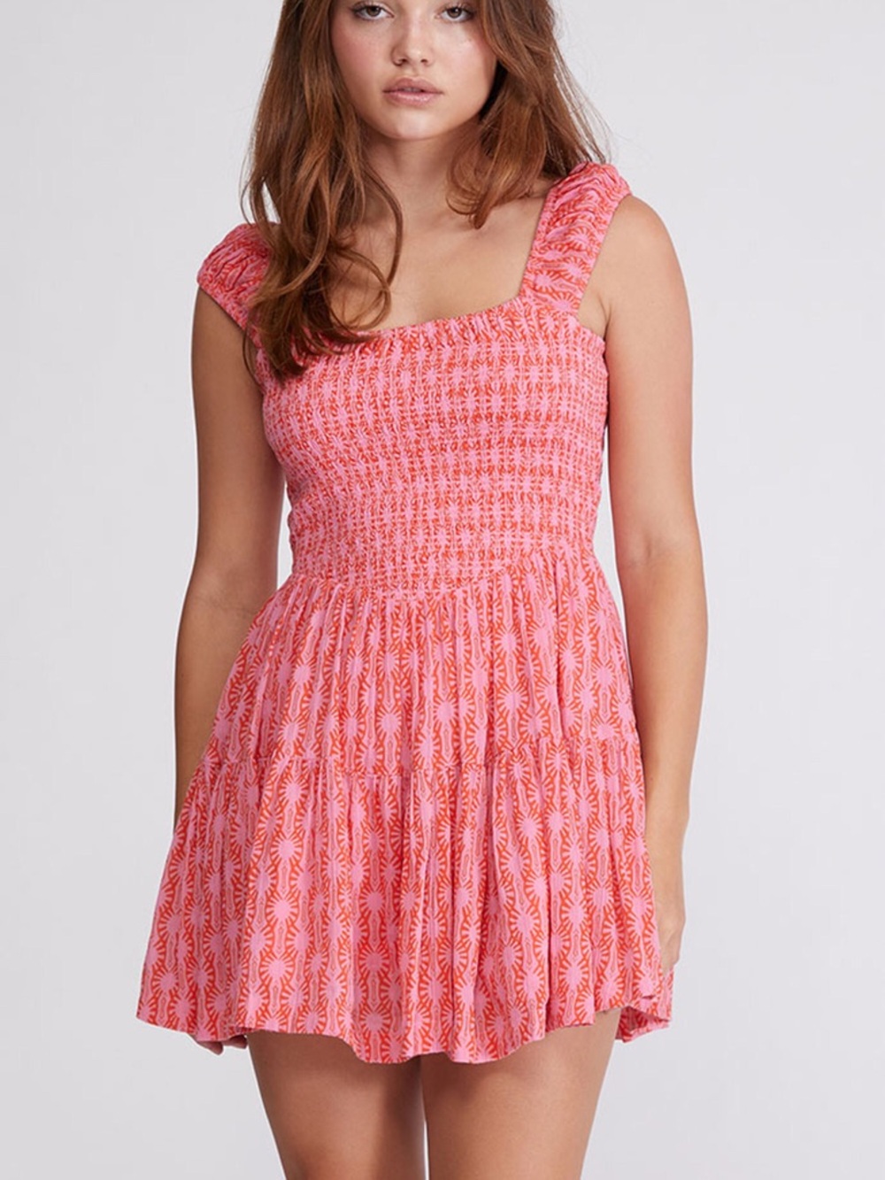NWT Free People 'Sweet Annie' Mini Pink Dress Smocked Bodice - Size Small